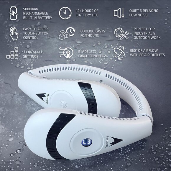 White Rechargeable Bladeless Neck Fan - Picture 8 of 9